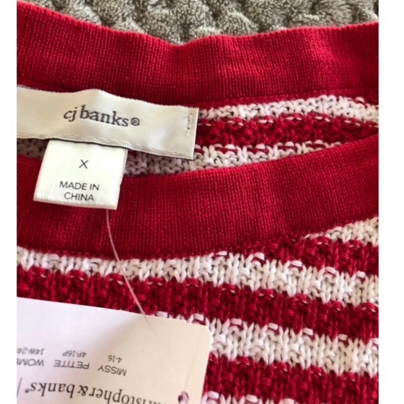 SALE NWT CJ Banks Red Striped Sweater 0X - Picture 2 of 7